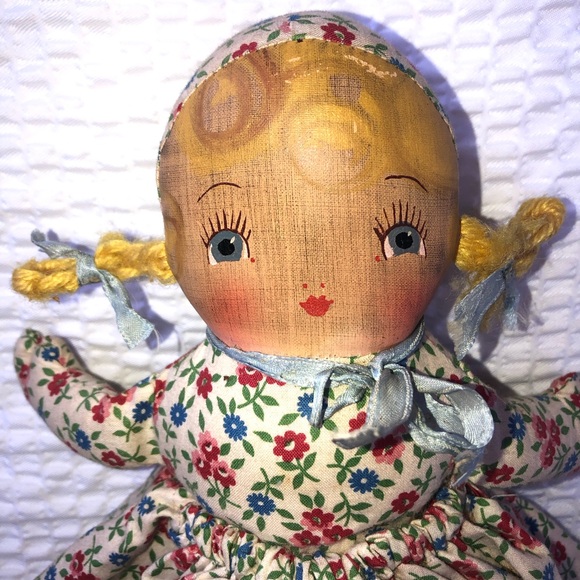 VINTAGE TOPSY TURVY Rag,Oil Cloth Faces 9.5” in. Handmade With Yarn Hair. - Picture 2 of 8